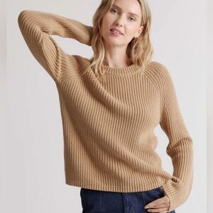 Quince organic cotton fisherman crewneck sweater camel color